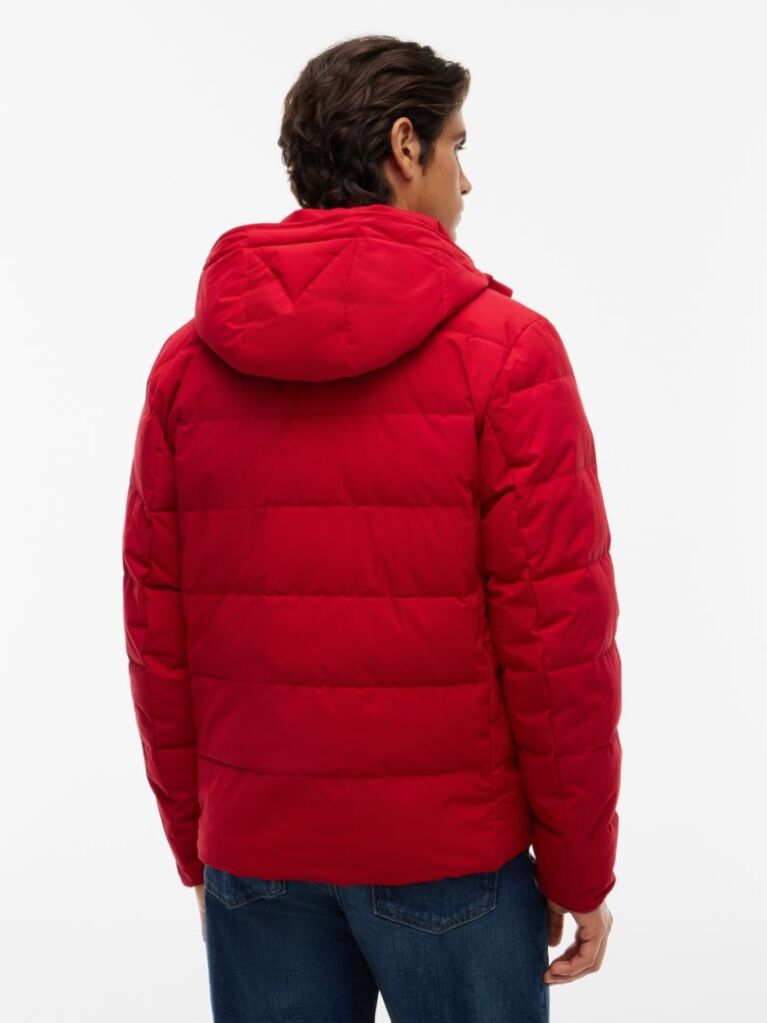 Red Double-Layer Hooded Puffer Jacket  Men