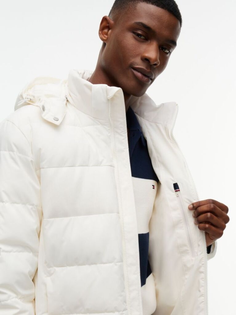 Beige Double-Layer Hooded Puffer Jacket  Men