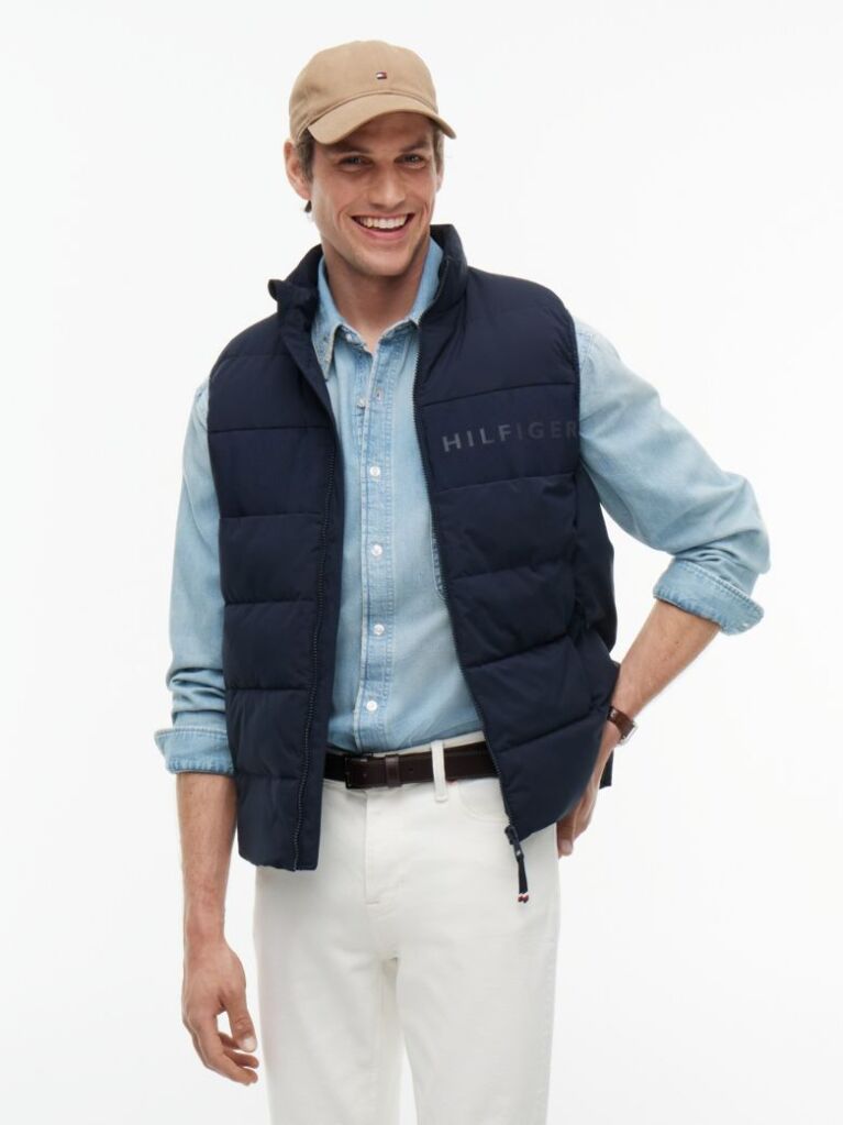 Blue Tonal Logo Quilted Gilet  Men
