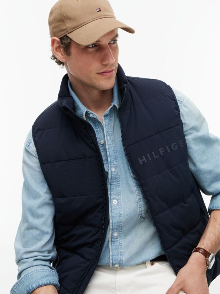 Blue Tonal Logo Quilted Gilet  Men