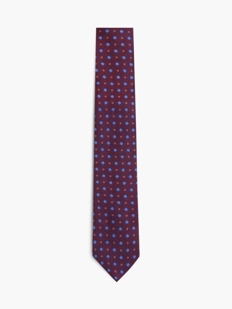 Red New York Label Geometric Silk Tie  Men
