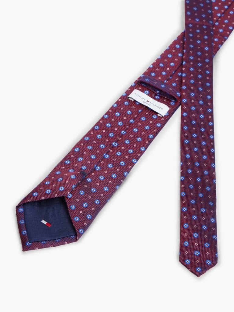 Red New York Label Geometric Silk Tie  Men