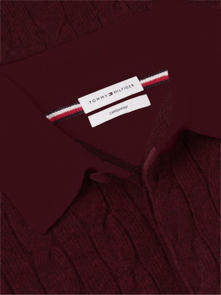 Red Pure Wool Cable Knit Rugby Jumper  Men