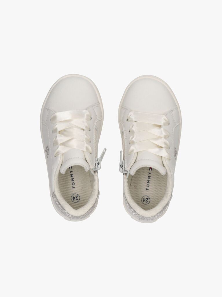 White Low Cut Velcro Sneakers  Girls