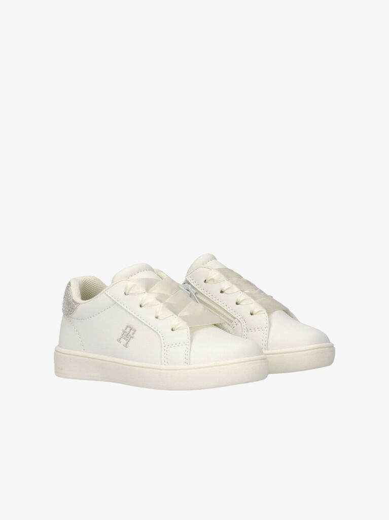 White Low Cut Velcro Sneakers  Girls