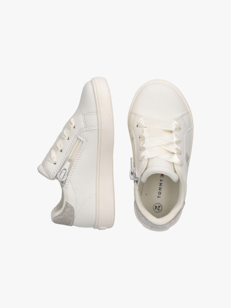 White Low Cut Velcro Sneakers  Girls