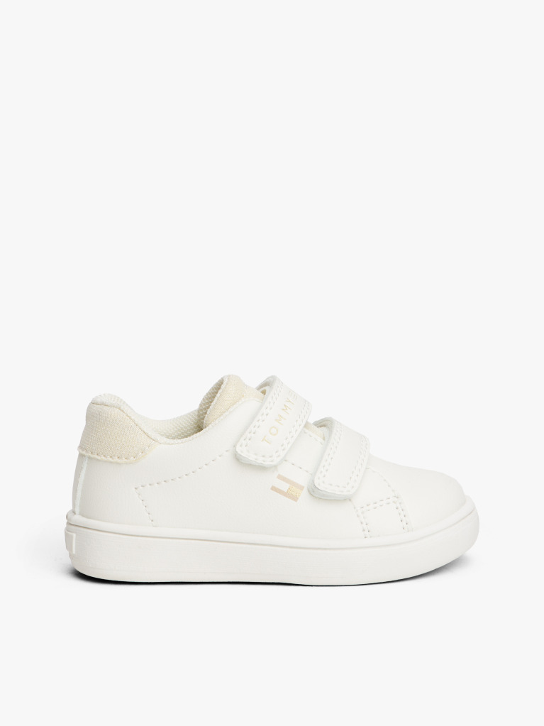 White Glitter Flag Hook And Loop Trainers  Girls