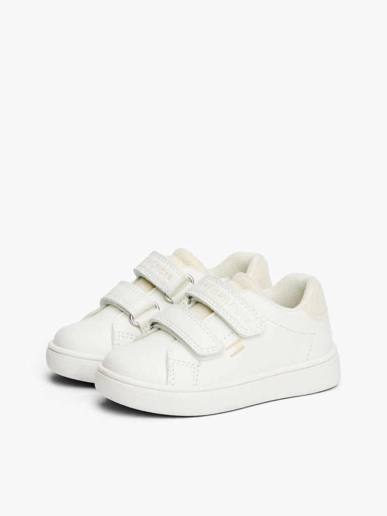 White Glitter Flag Hook And Loop Trainers  Girls