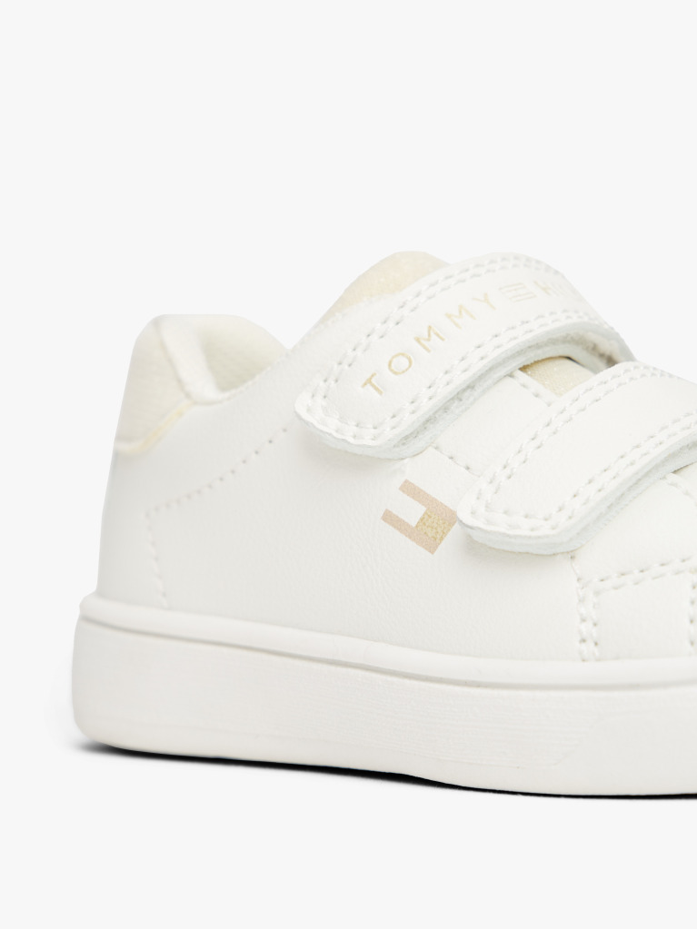White Glitter Flag Hook And Loop Trainers  Girls
