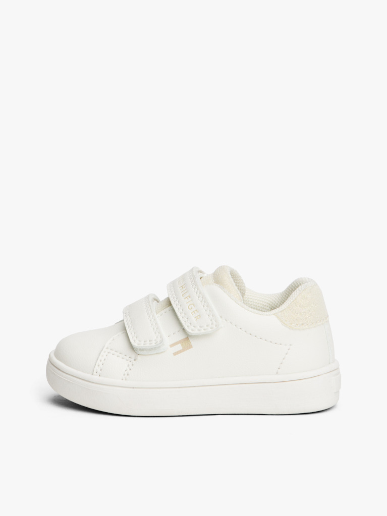 White Glitter Flag Hook And Loop Trainers  Girls