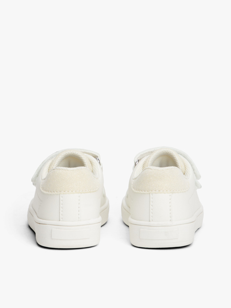 White Glitter Flag Hook And Loop Trainers  Girls
