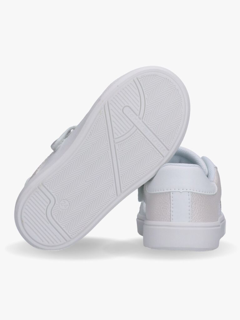 White Shimmering Lace Up Low Cut Sneakers  Girls