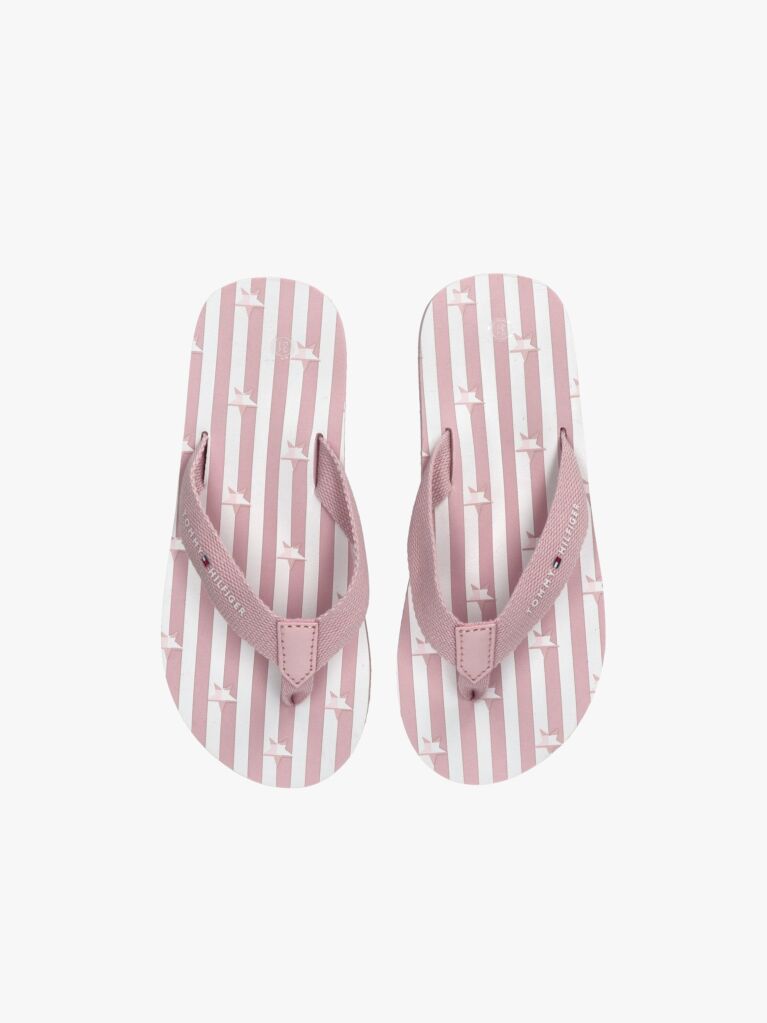Pink Webbing Strap Ithaca Stripe Flip-Flops  Girls