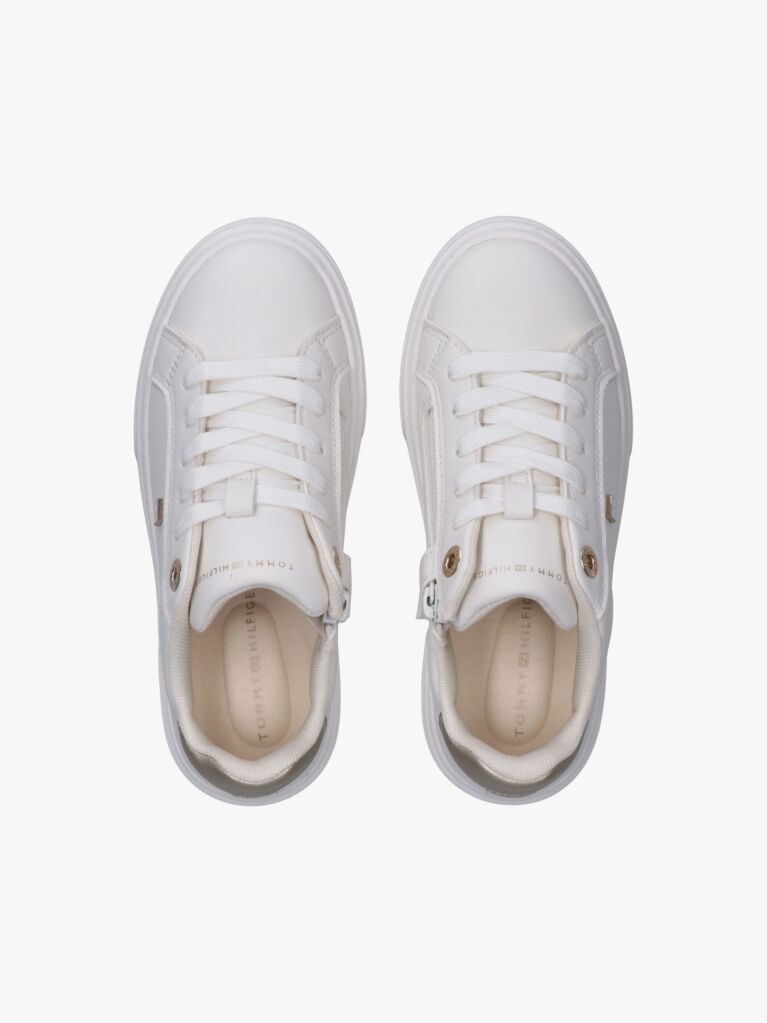 White Metallic Trim Lace-Up Sneakers  Girls