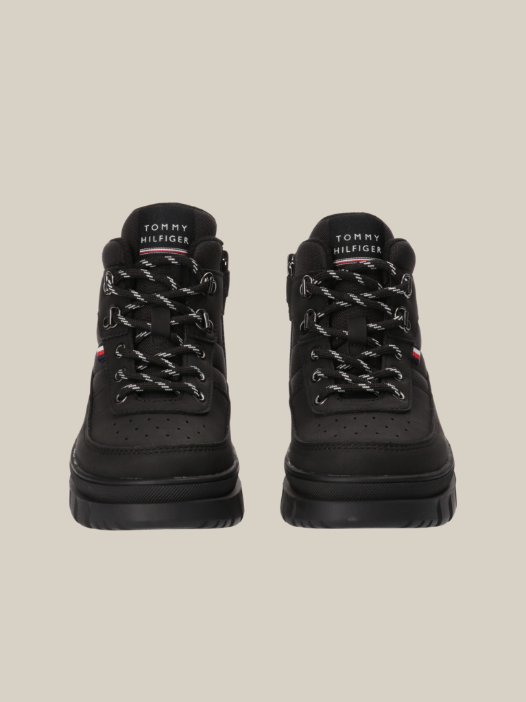 Black Lace-Up Signature Ankle Boots  Kids Unisex