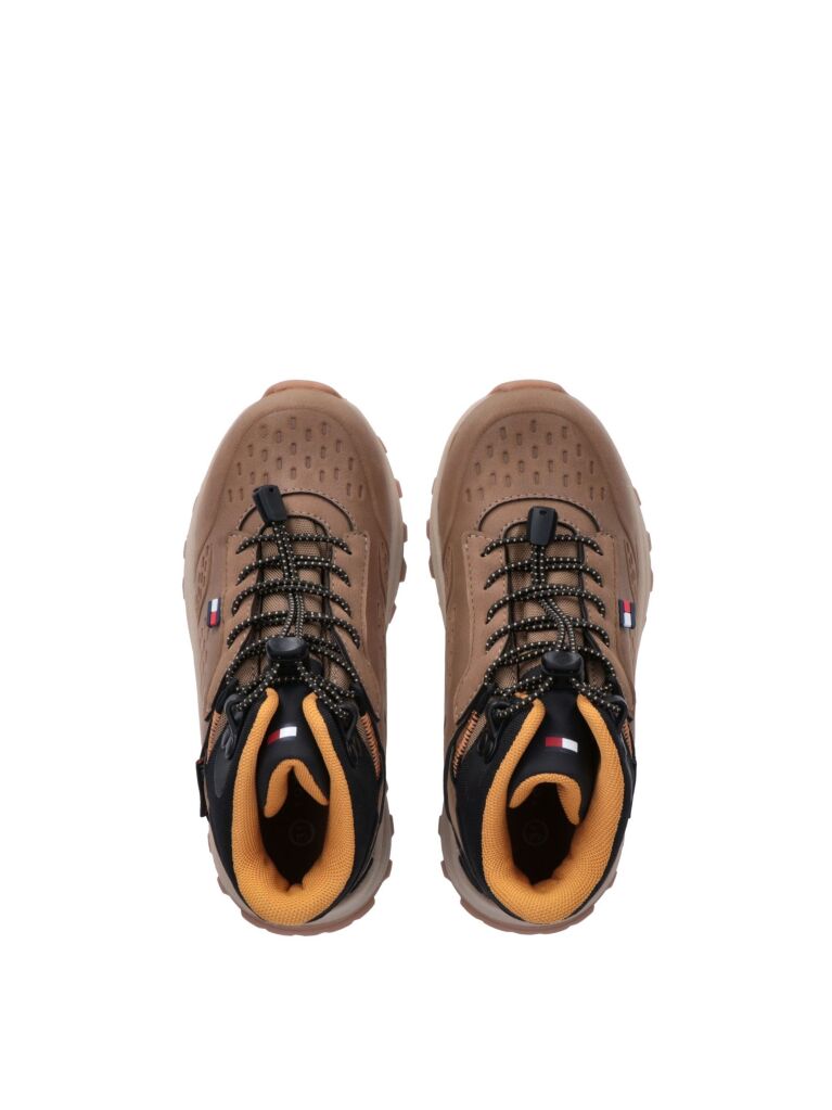 Καφέ Ψηλά Δετά Sneakers Με Τρακτερωτή Σόλα  Παιδί Unisex