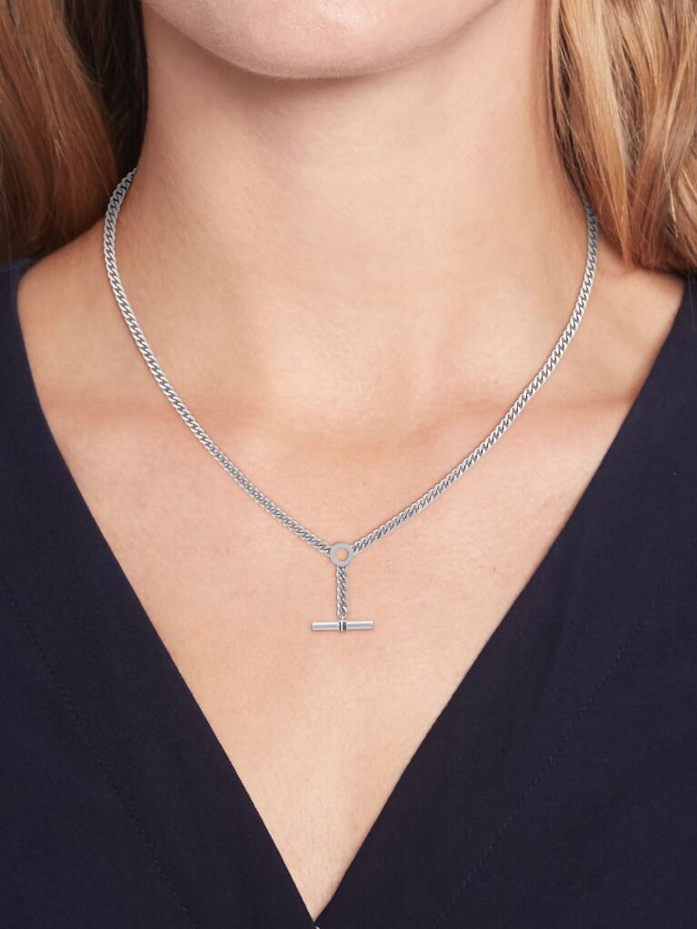 Silver T-Bar Chain Necklace  Women