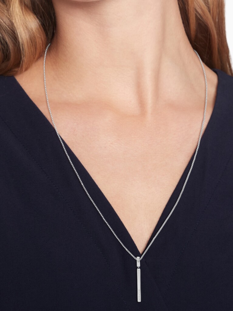 Silver Linear Logo Necklace  Women