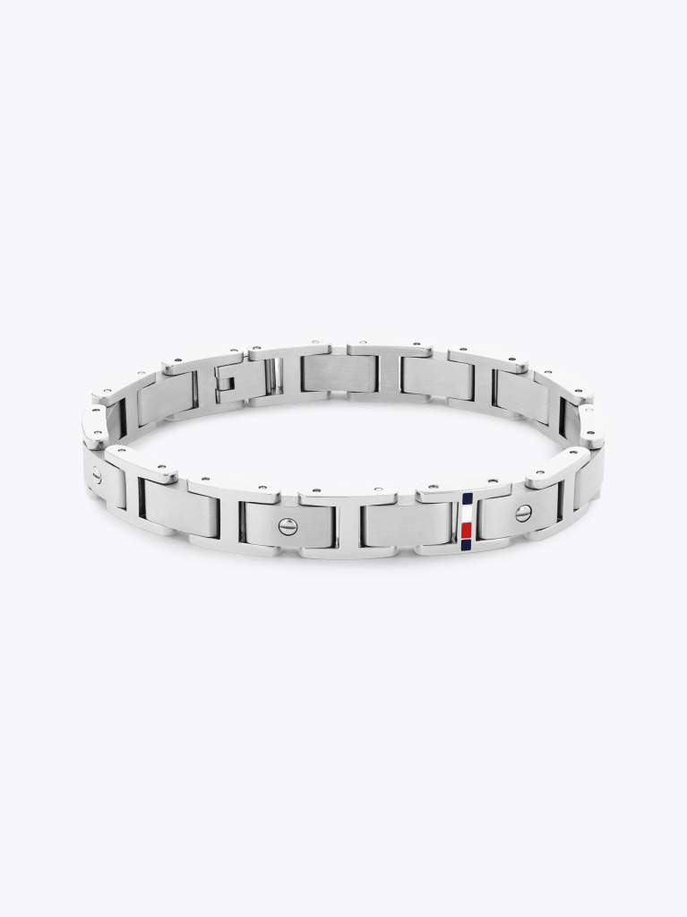 Silver Stainless Steel Flat Chain-Link Bracelet  Men