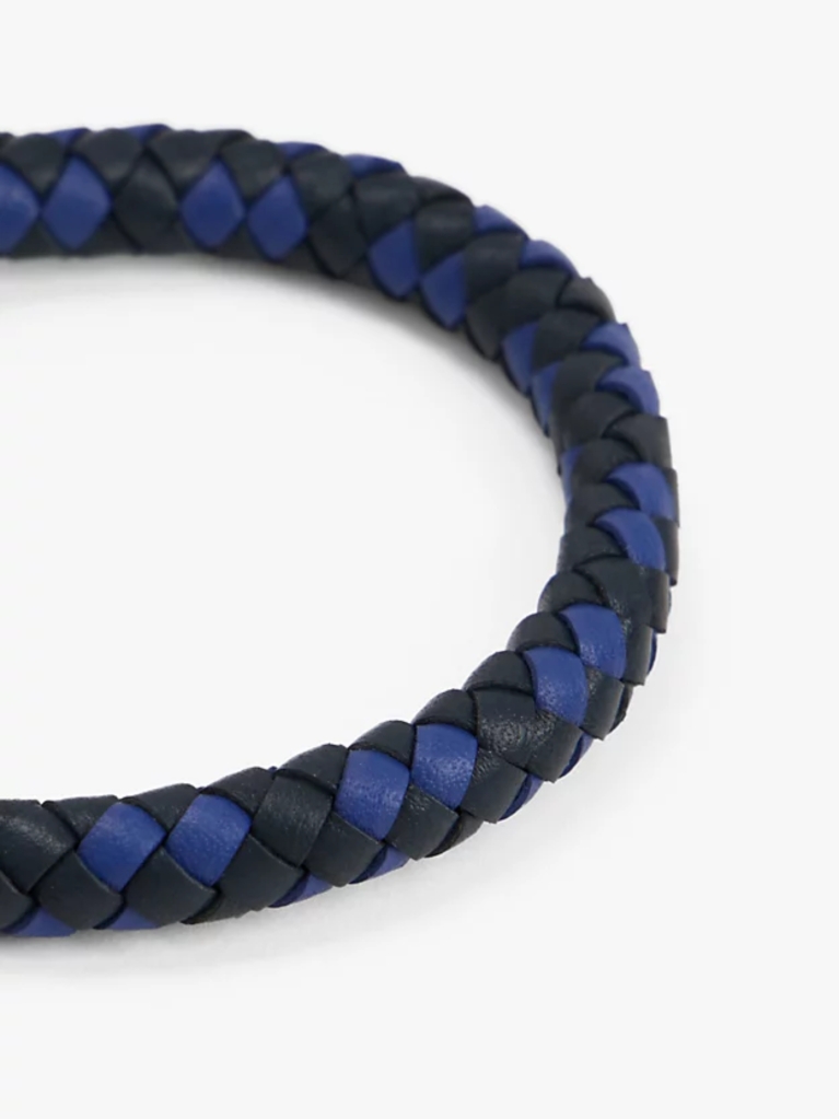 Blue Blue Braided Leather Bracelet  Men
