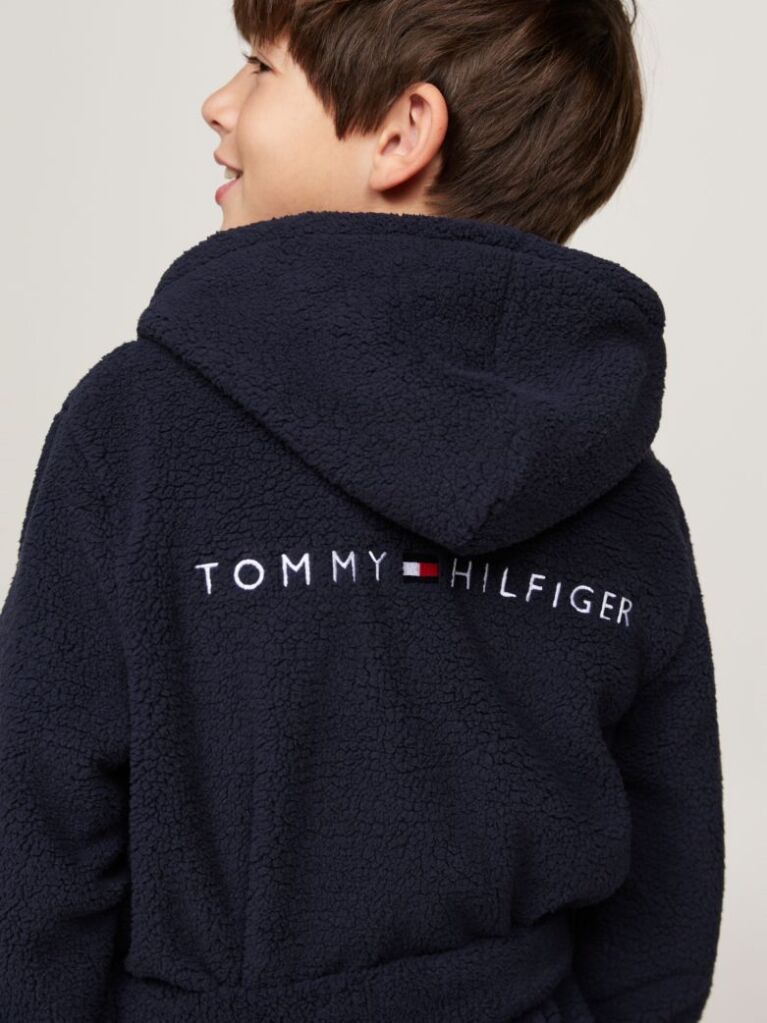 Blue Logo Embroidery Hooded Bathrobe  Kids Unisex