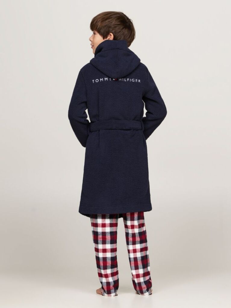 Blue Logo Embroidery Hooded Bathrobe  Kids Unisex