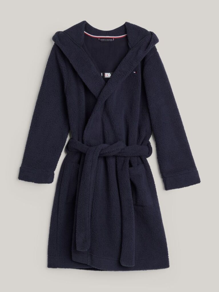 Blue Logo Embroidery Hooded Bathrobe  Kids Unisex
