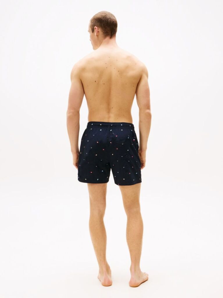 Blue Embroidery Mid Length Swim Trunks  Men