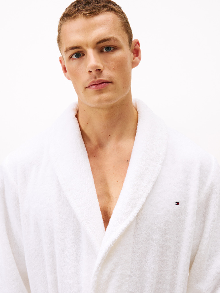 White Cotton Toweling Bathrobe  Men