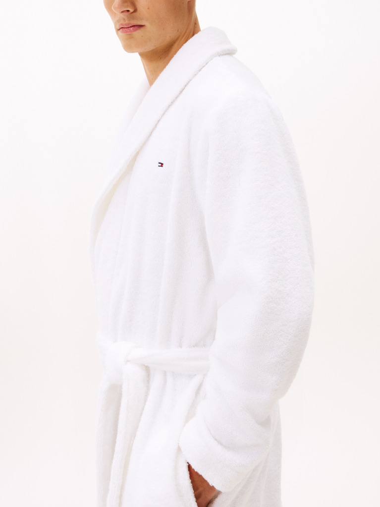 White Cotton Toweling Bathrobe  Men