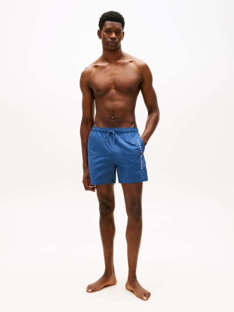 Blue Original Logo Mid Length Swim Shorts  Men