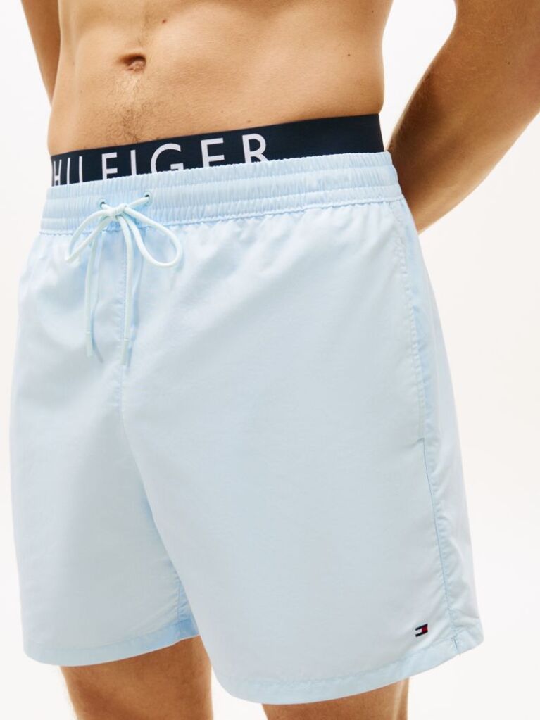 Blue Double Waistband Mid Length Swim Shorts  Men
