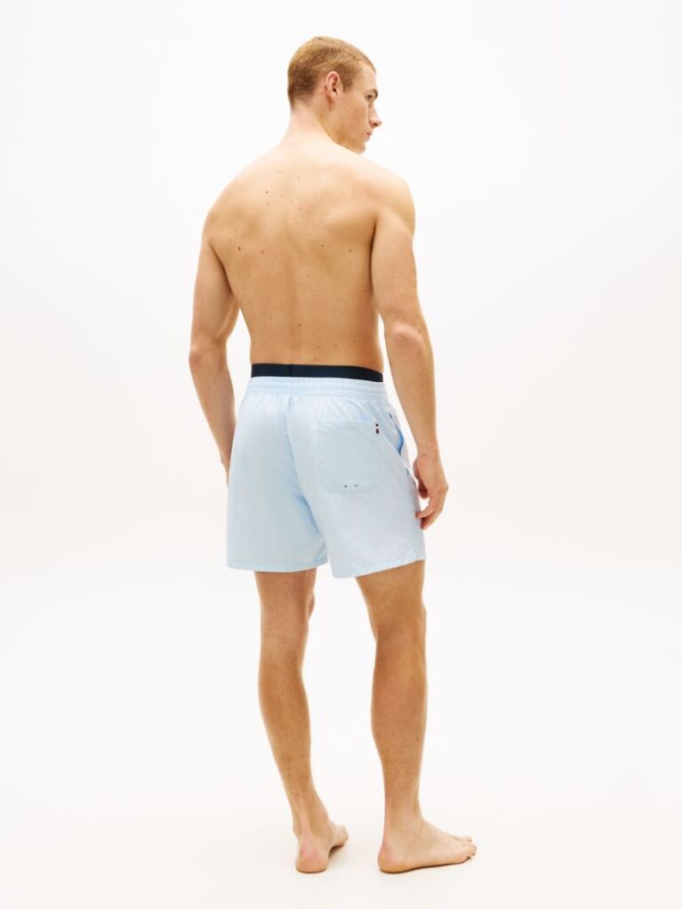 Blue Double Waistband Mid Length Swim Shorts  Men