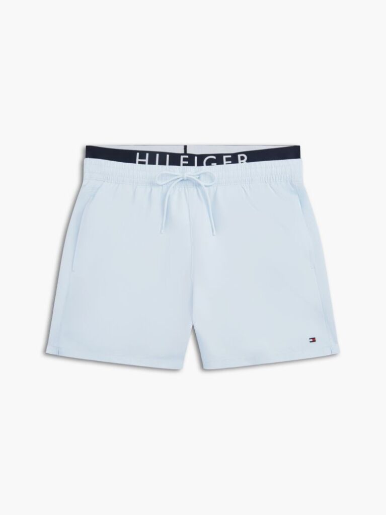 Blue Double Waistband Mid Length Swim Shorts  Men