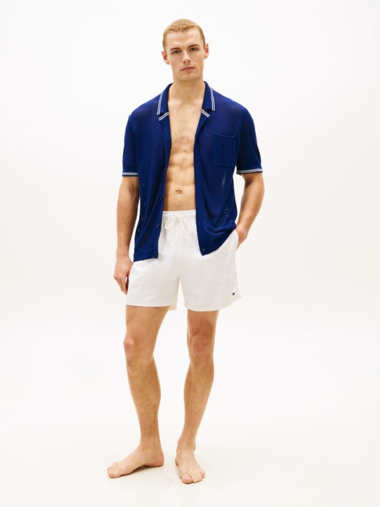 Blue Open Knit Short Sleeve Lounge Shirt  Men