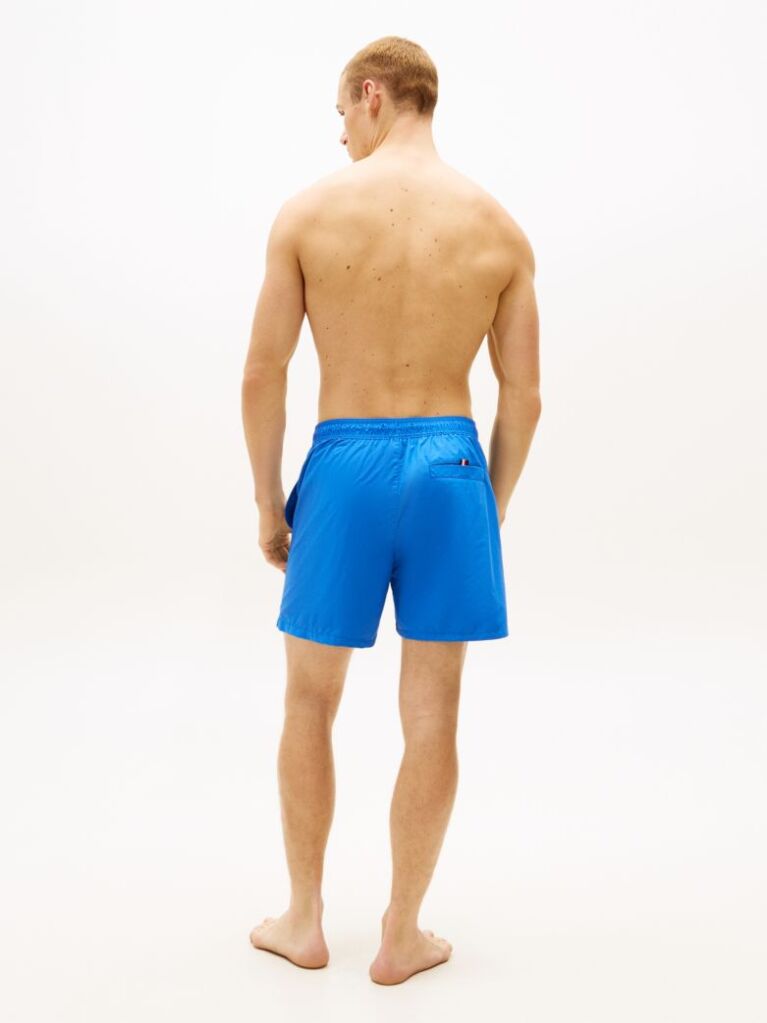 Blue Logo Embroidery Mid Length Swim Shorts  Men