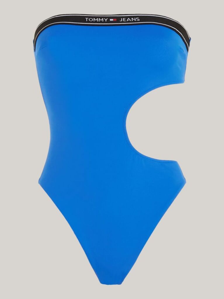 Μπλε Ολόσωμο Μαγιό Bandeau Με Cutout Λεπτομέρεια Και Λογότυπο  Γυναίκες
