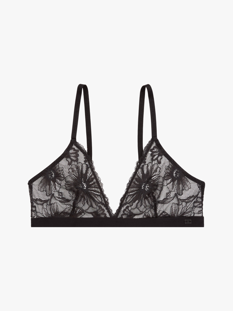 Black Floral Lace Triangle Bra  Women