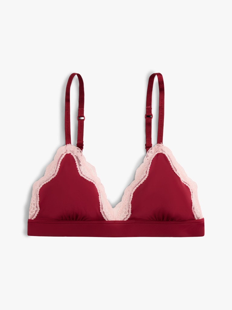 Red Microfibre Lace Trim Triangle Bralette  Women