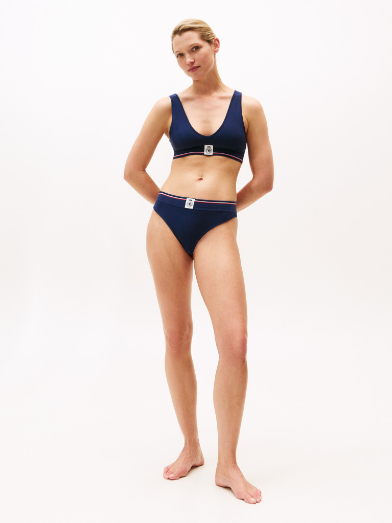 Blue TH Crest Ribbed Triangle Bralette  Women