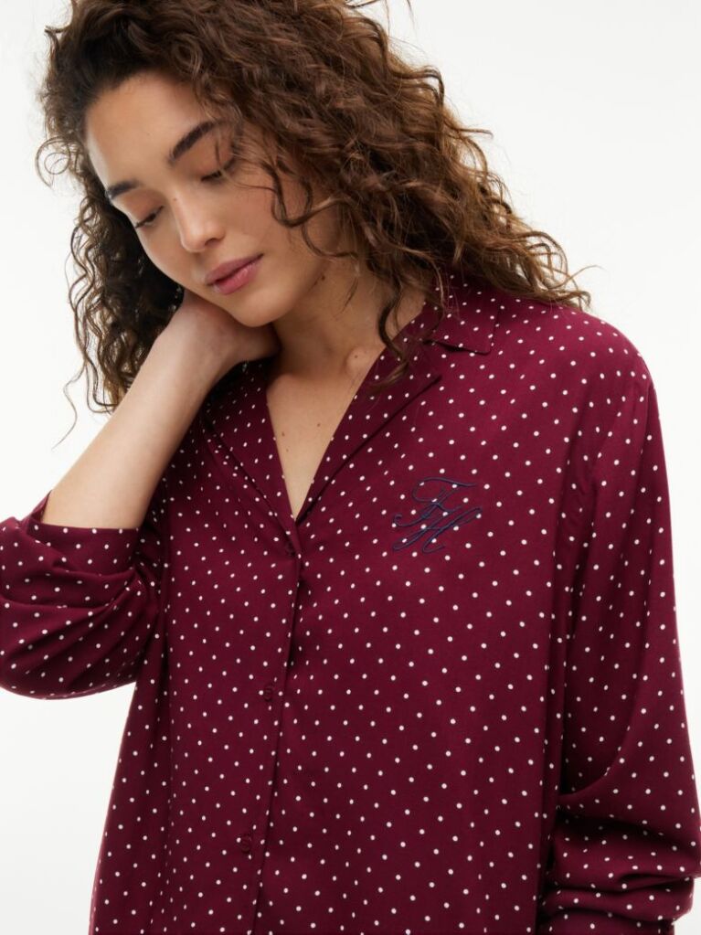 Red Essential Print Embroidery Relaxed Pyjama Shirt  Women
