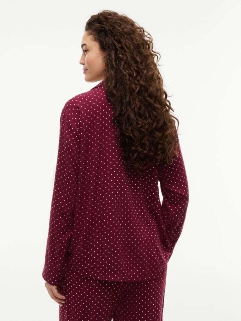 Red Essential Print Embroidery Relaxed Pyjama Shirt  Women
