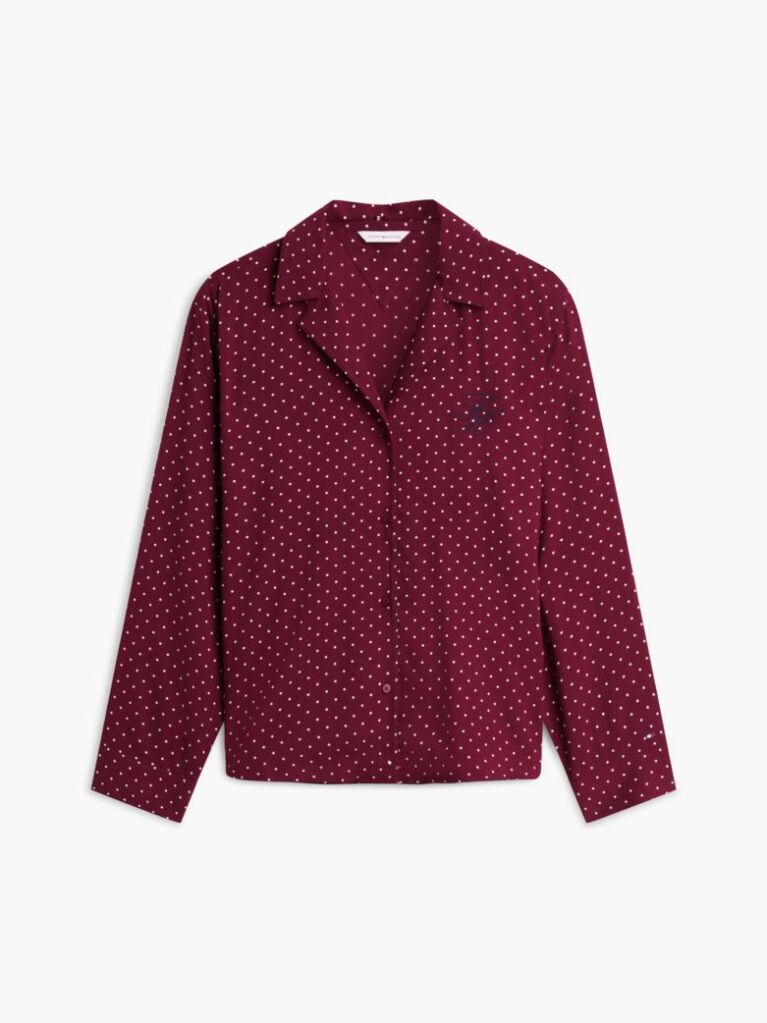 Red Essential Print Embroidery Relaxed Pyjama Shirt  Women