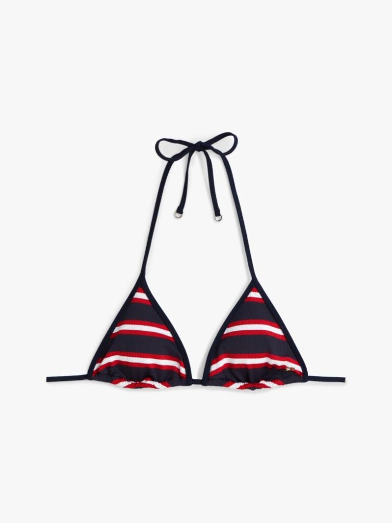 Multi Stripe Ribbed Halterneck Triangle Bikini Top  Women