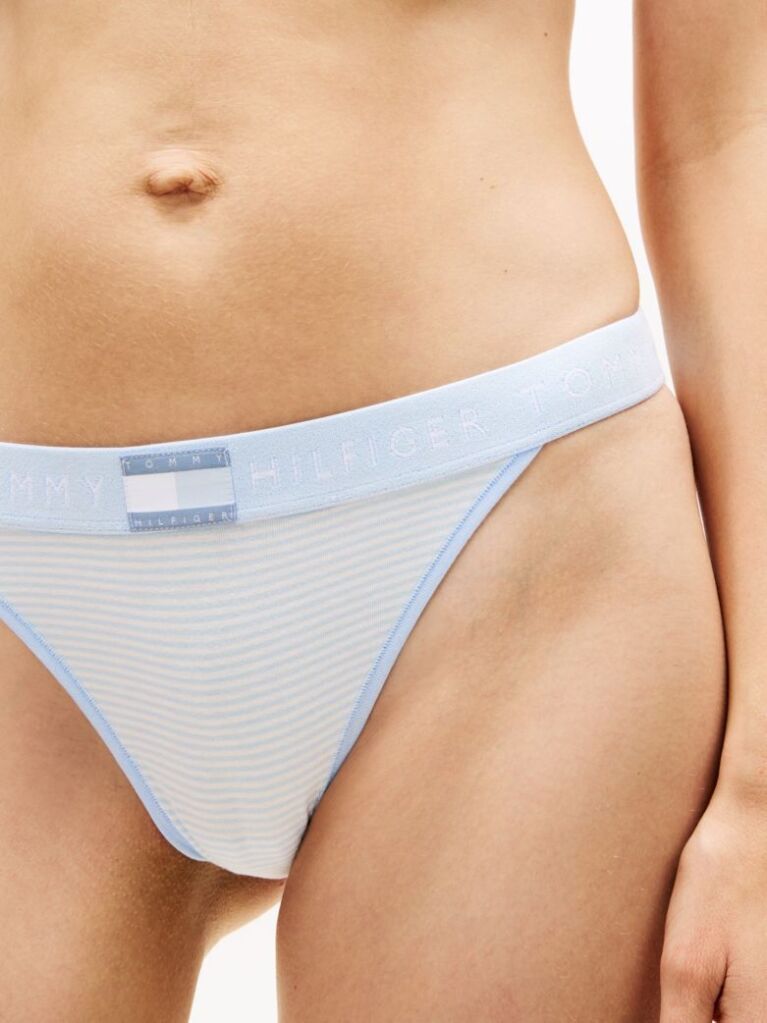 Blue Heritage Print Logo Waistband Tanga Thong  Women
