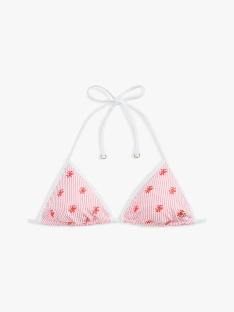 Multi Seersucker Logo Embroidery Triangle Bikini Top  Women