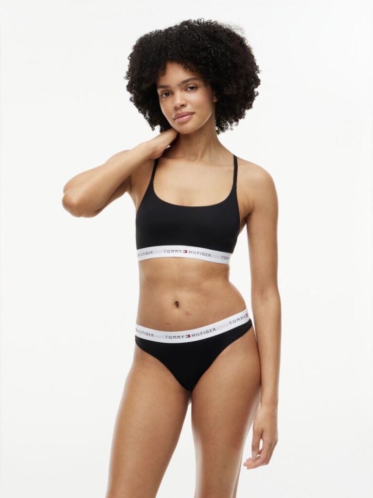 Black Signature Logo Microfibre Thong  Women