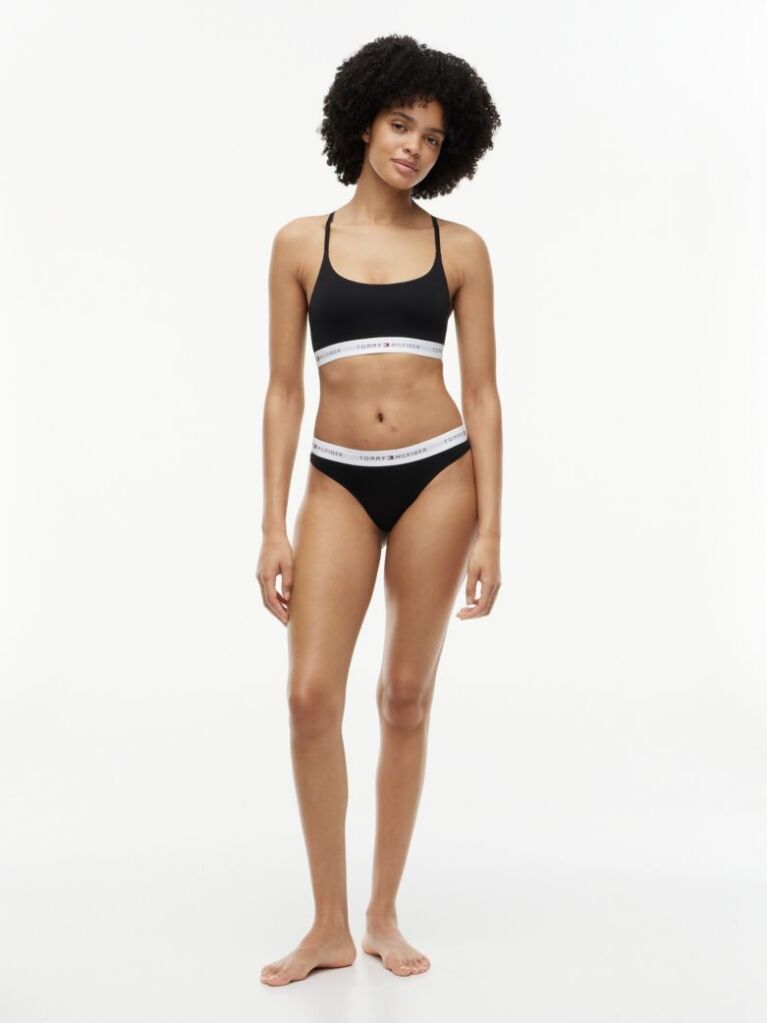 Black Signature Logo Microfibre Thong  Women