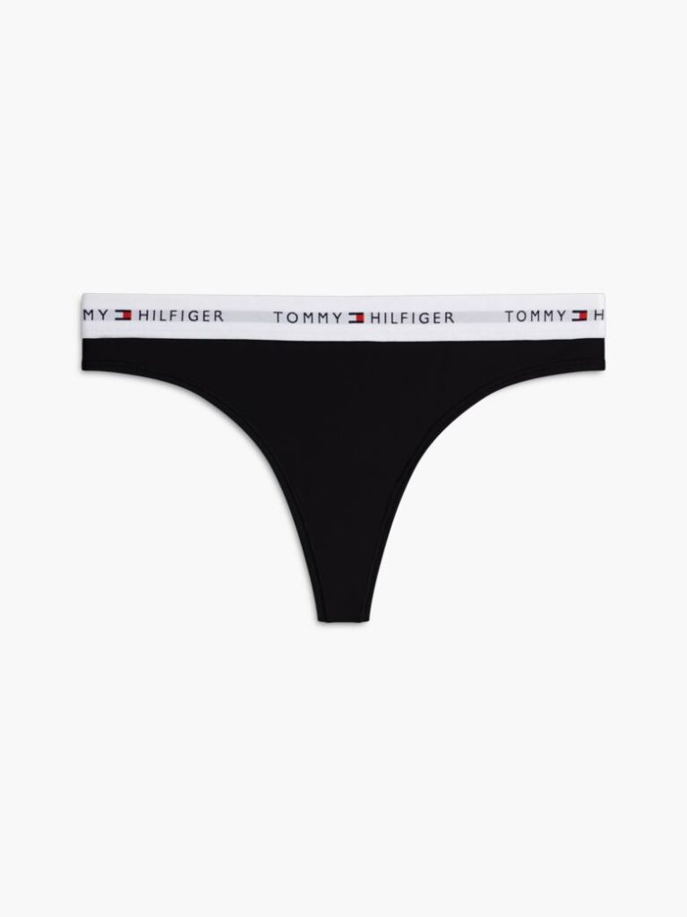 Black Signature Logo Microfibre Thong  Women