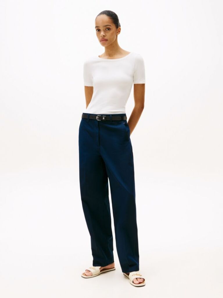 White Ribbed Slim T-Shirt  Women